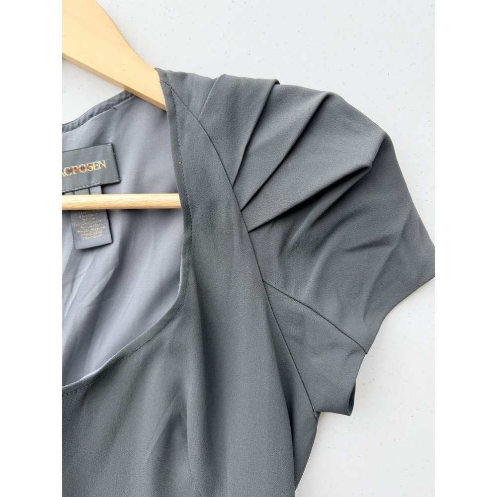 Zac Posen Cap Sleeve Womens Dress 8‎ Steel Grey Architectural Pleated Sheath